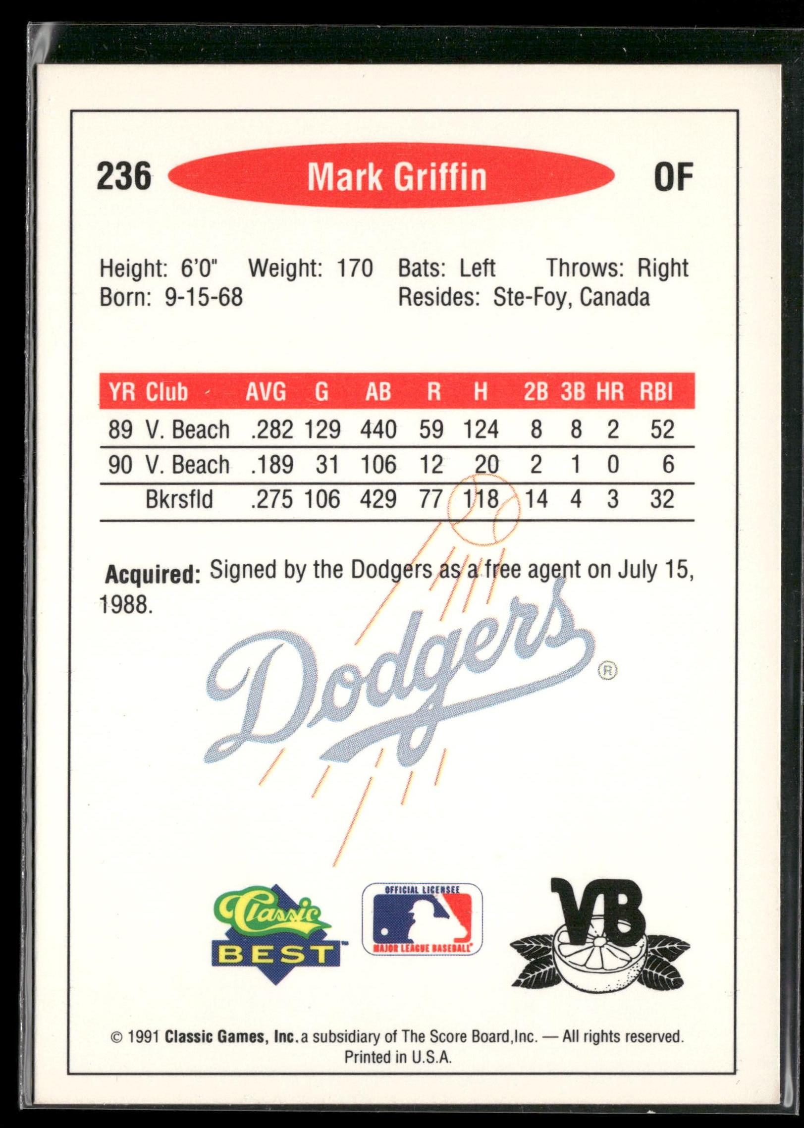 1991 Classic Best #236 Mark Griffin