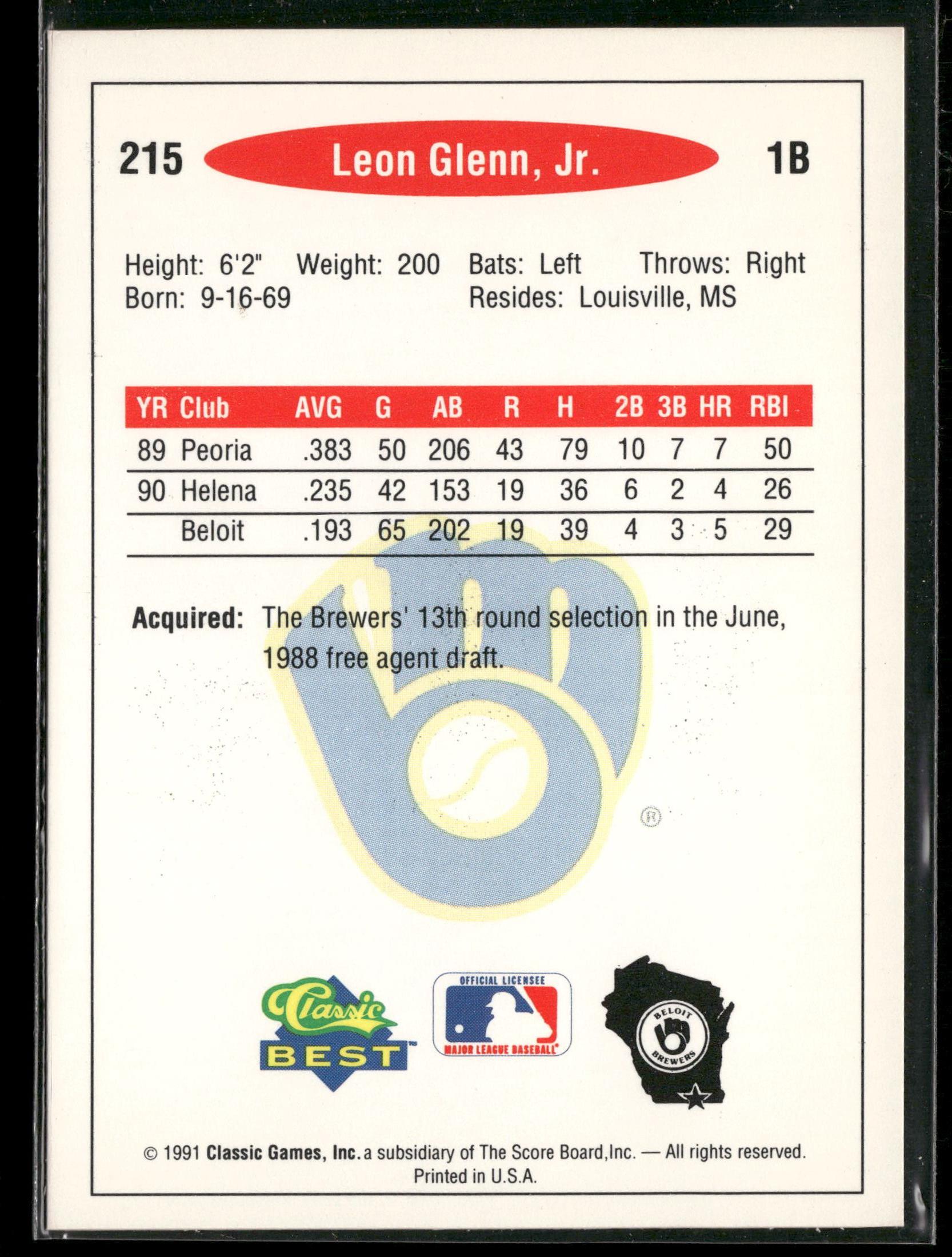 1991 Classic Best #215 Leon Glenn, Jr.