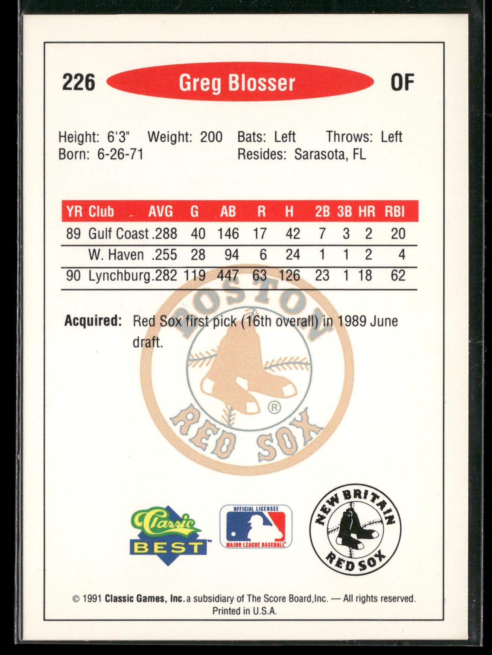 1991 Classic Best #226 Greg Blosser