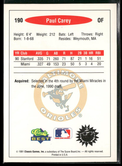 1991 Classic Best #190 Paul Carey