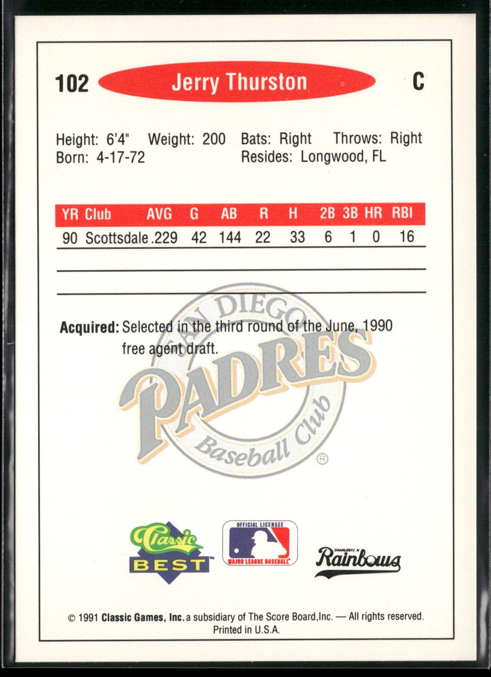 1991 Classic Best #102 Jerrey Thurston