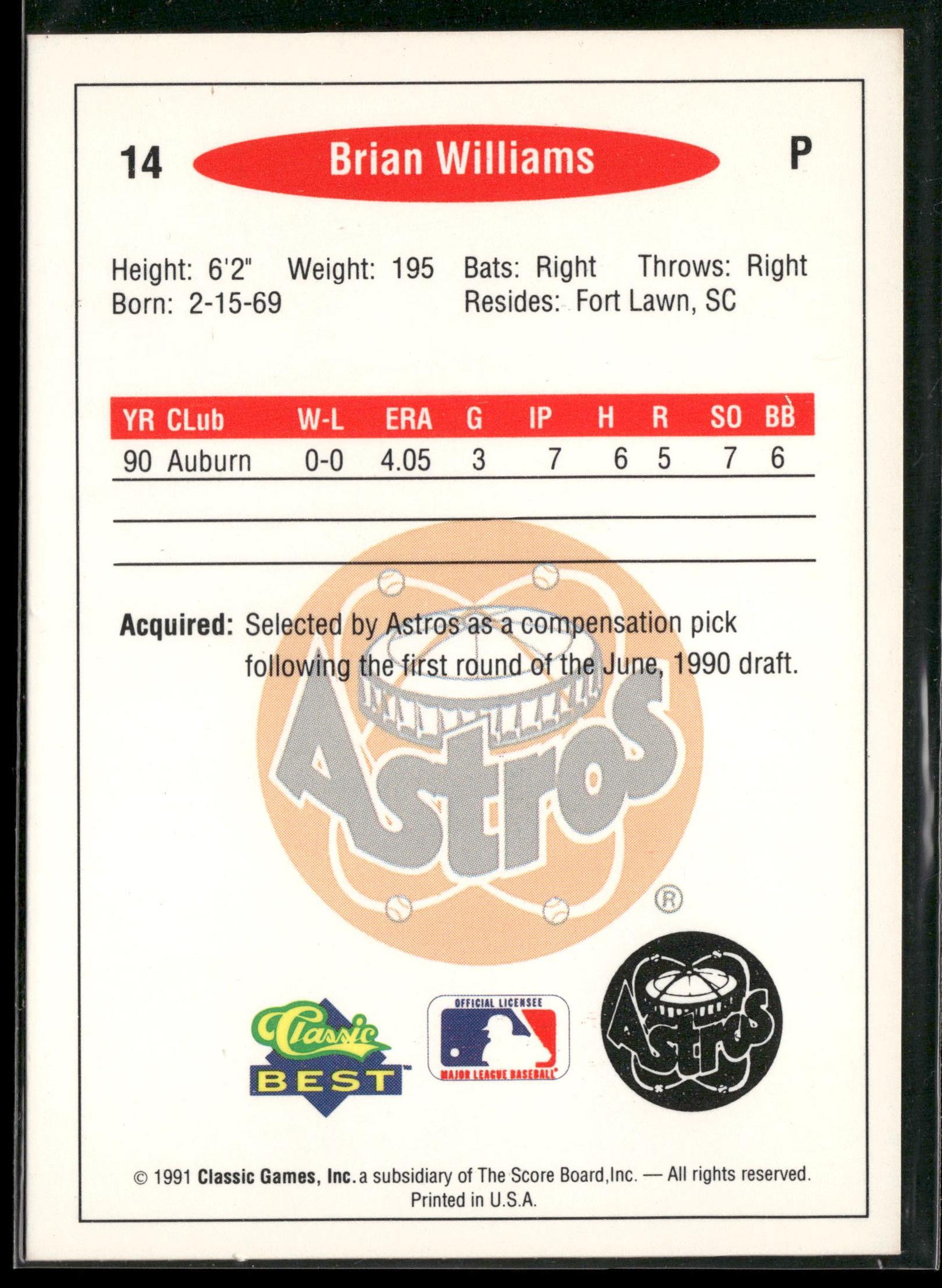 1991 Classic Best #14 Brian Williams