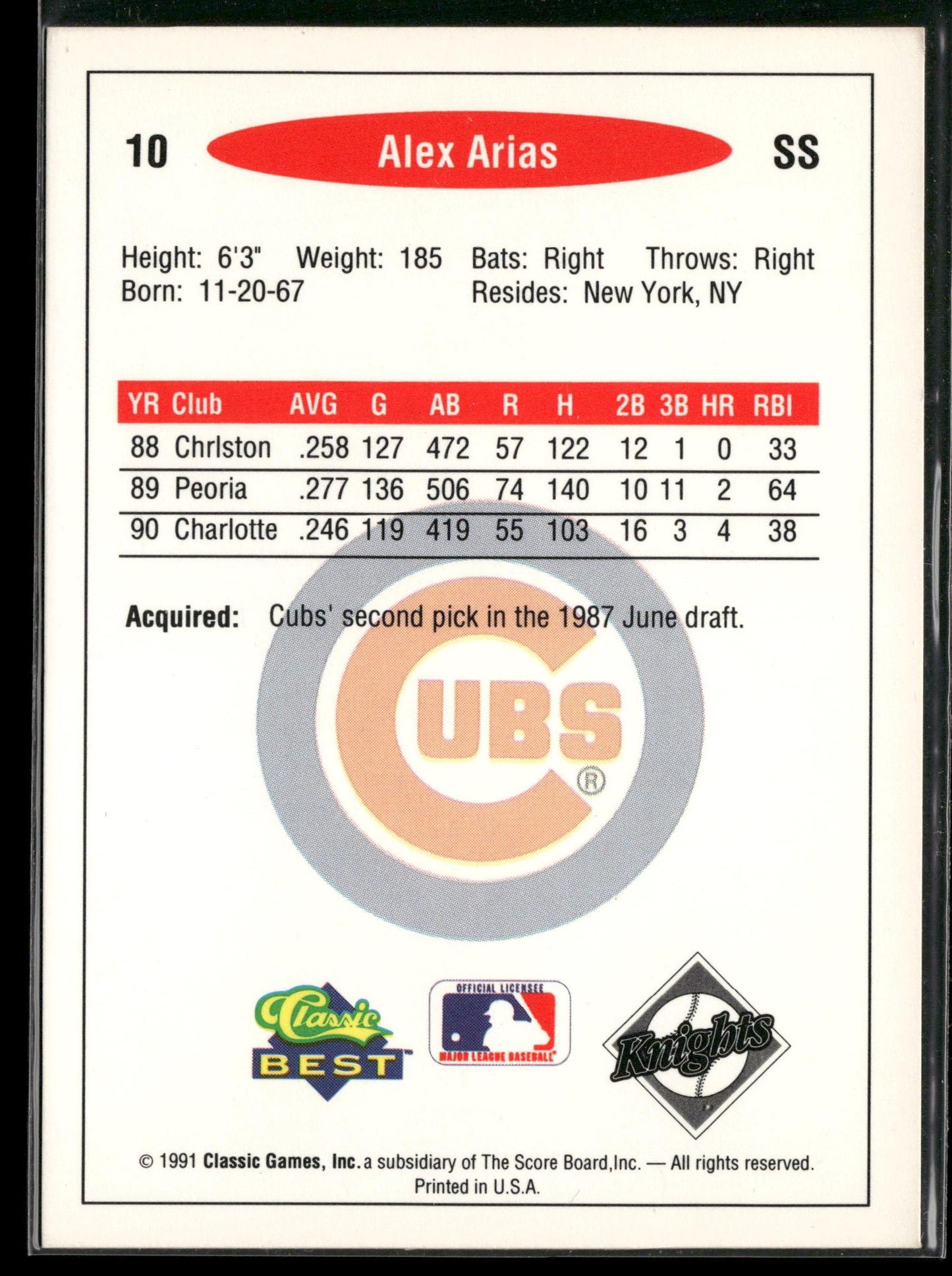 1991 Classic Best #10 Alex Arias