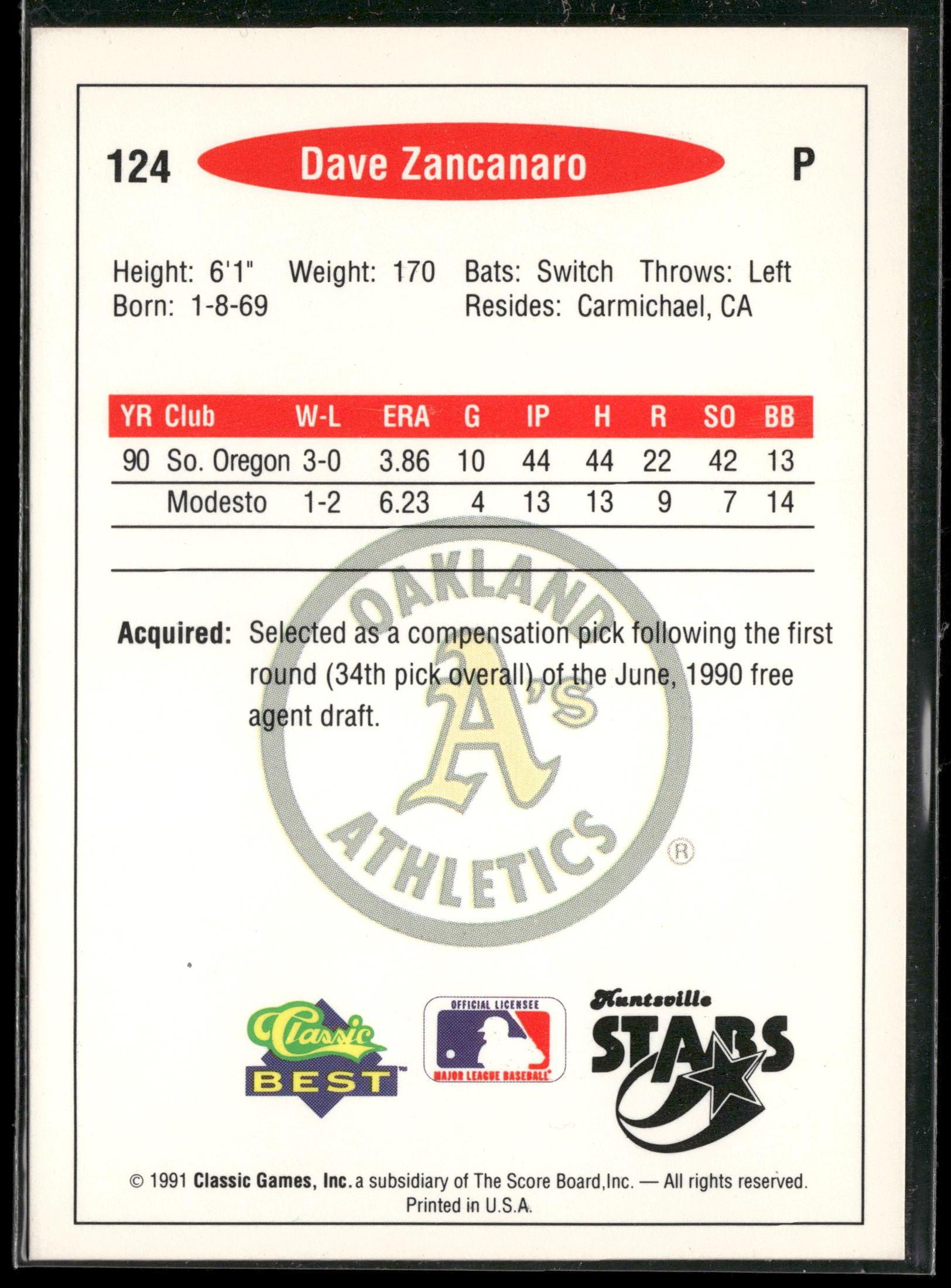 1991 Classic Best #124 Dave Zancanaro